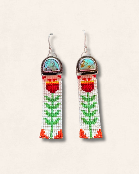 Silversmithed sterling silver and turquoise and beaded flower banner